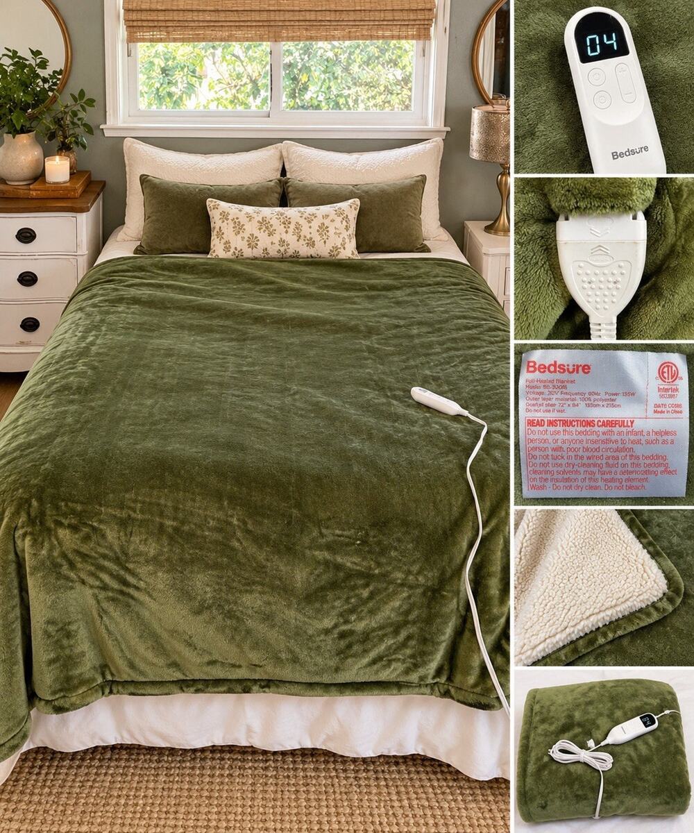 Bedsure Electric Throw Blanket Green 84" x 82" Sherpa Soft Plush BS 002S 300B